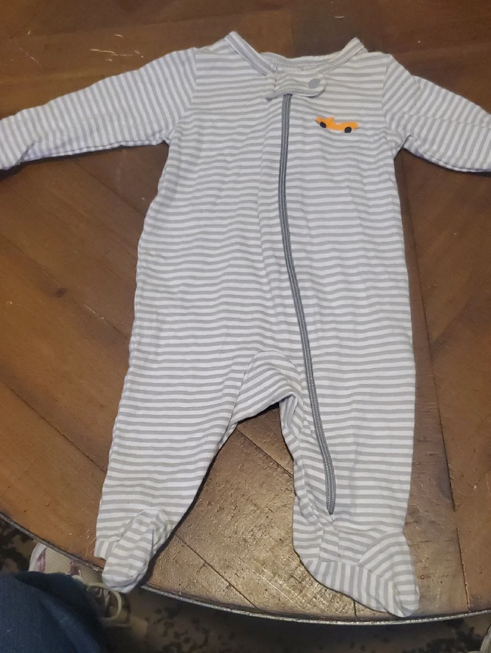 Carter's Gray & White Striped Footed One-Piece with Orange Car